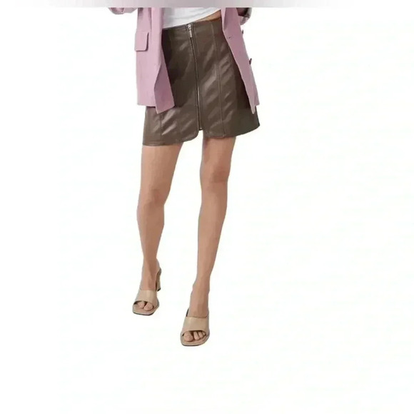 Free People Layla Faux Leather Miniskirt in Brownstone - Picture 1 of 7
